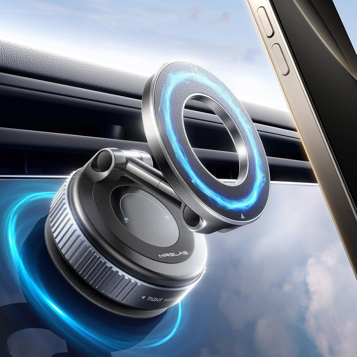 MRGLAS 2026 Upgraded Vacuum Magnetic Phone Holder, for Magsafe Suction Cup Phone Mount Car Truck Accessories for Women Men [98+LBS Suction & 2800gf Magnetic] Fathers Day for Gifts, 360° Adjustable