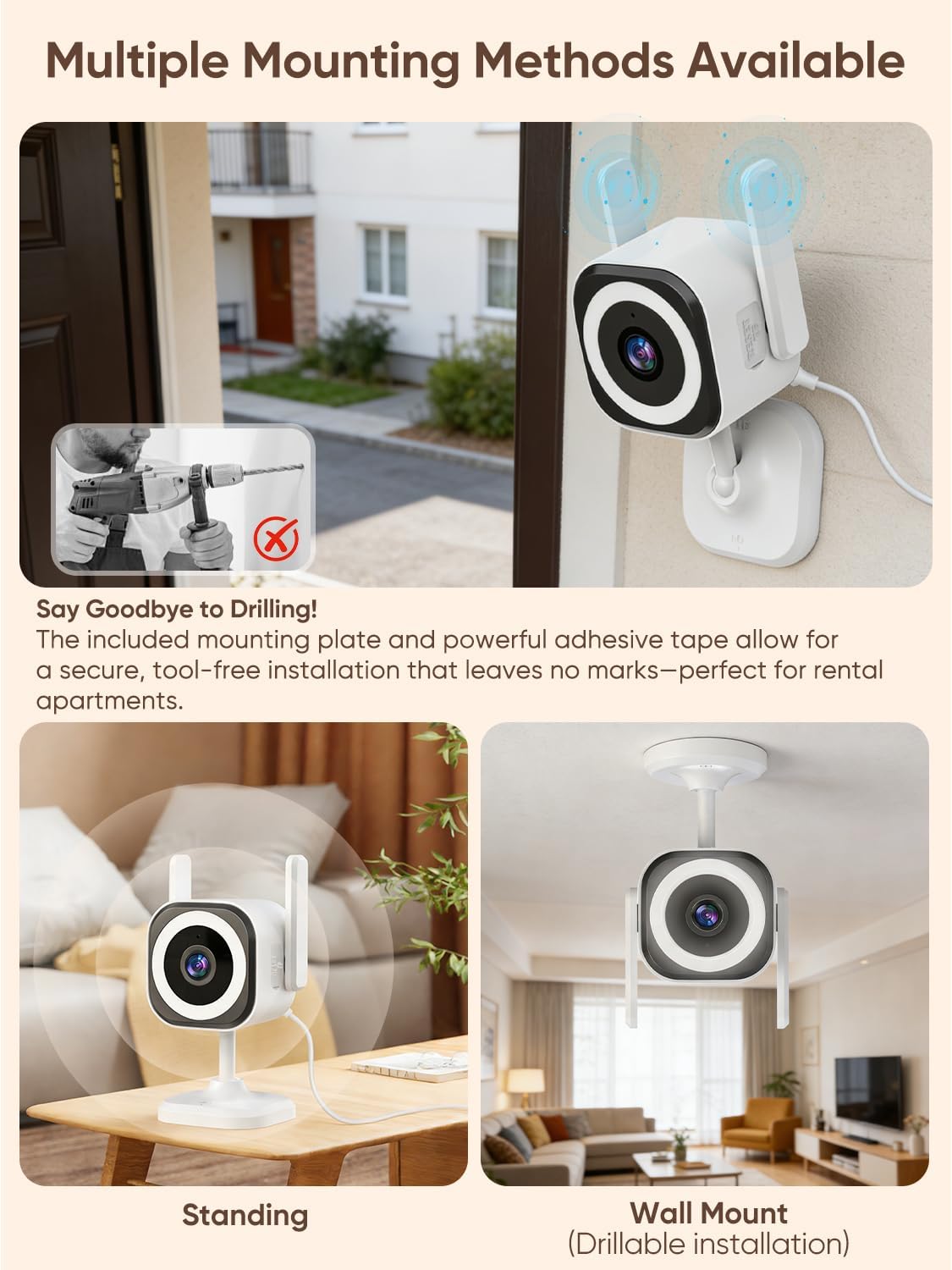 GUOANVISION 5G Security,4X 2K Detection,2-Way Talk,Siren,IP66,SD Dual-Antenna Stable WiFi Cameras for Home Zoom Outdoor