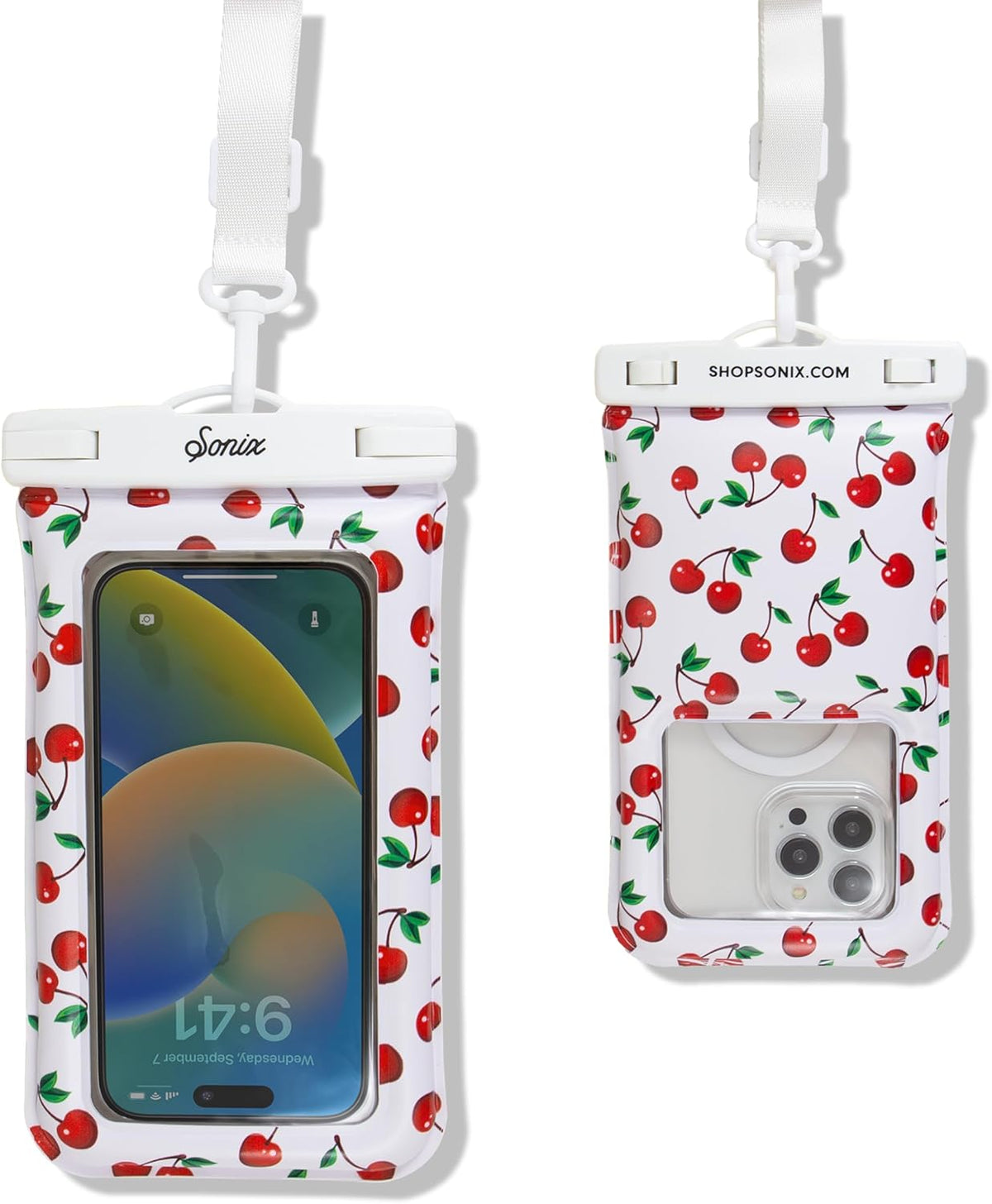 Sonix Waterproof Phone Pouch - Floating Phone Case Dry Bag w/Crossbody Lanyard - Beach Cruise Travel Essentials - Compatible w/All Devices, Touchscreen Friendly | Cherry on Top
