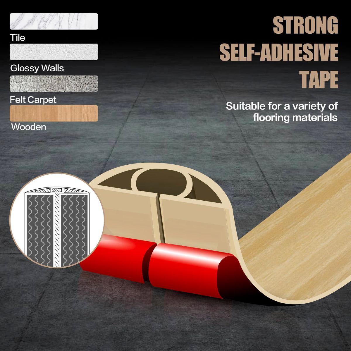 Floor Cord Cover Self Adhesive Cord Hider,20FT Cable Management, Extension Strip Protector for Wires, Prevent Cable Trips for Offices, Gyms, Exhibitions Cavity:0.39"(W) x 0.27"(H) WoodLightyellow