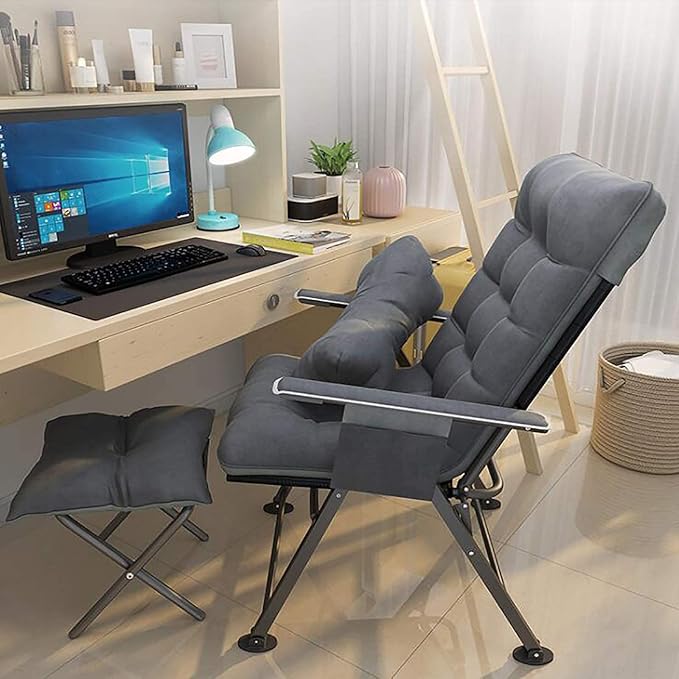 Computer Office Chair Swivel Task Chair Patio Backyard Lazy Armchair Ergonomic Computer Chair Wide Desk ChairAdjustable Angle Gaming Chair with Lumbar Pillow and FootrestFoldable Reclining Chair Off