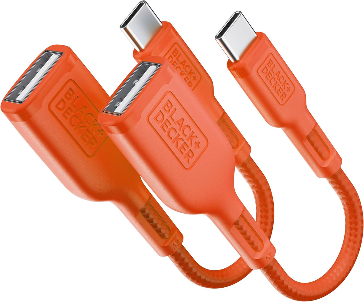 BLACK+DECKER USB C to USB A Adapter, USB C Male to USB Female Adapter Nylon Braid, Type C OTG Cable Compatible w/iPhone 16 15 Pro, MacBook Pro 2022/Air/Mini, iPad—2 Pack, 3" (Coral Rose)