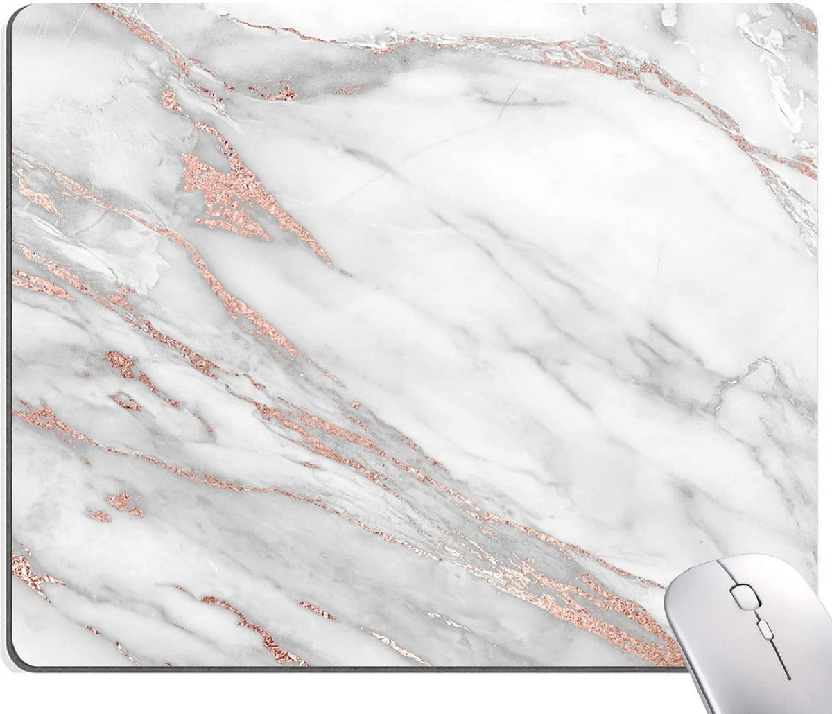 Mouse Pad, Marble Mouse Pad, Premium-Textured Mouse Mat Square Waterproof Non-Slip Rubber Base Computer Mousepads for Office Laptop Desk, Gray Rose Gold Marbling