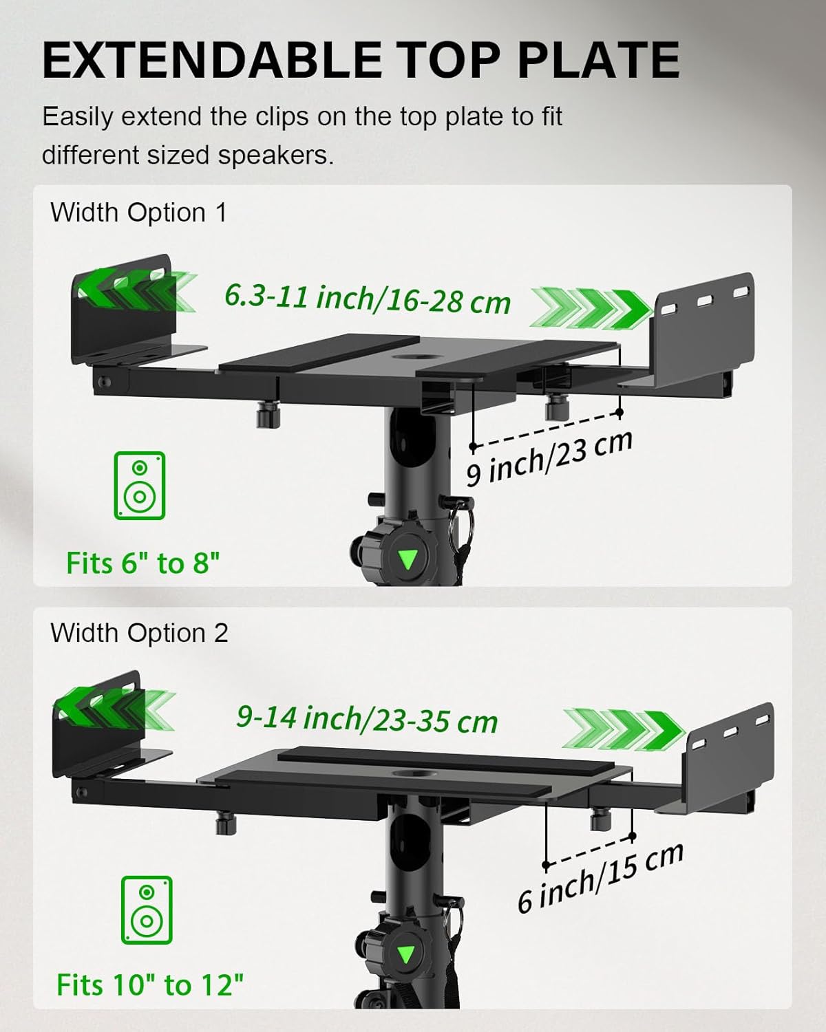 Set of 2 Dual Side Clamping Studio Monitor Stands Desktop Clamp Speaker Stands with Cable Management Extendable Top Plate Mounted by Screws