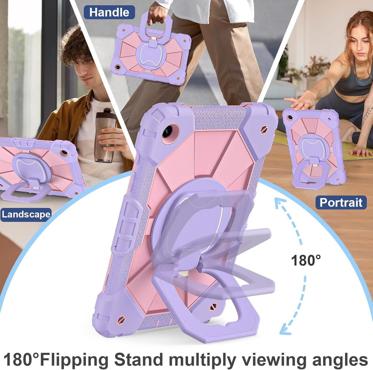 for Galaxy Tab A9 Plus Case 11 Inch, Rugged Case for Samsung Galaxy A9+ Tablet with Screen Protector 360 Rotating Stand Shoulder Strap Pen Holder, 2023 Model(SM-X210/X216/218), Purple Rose
