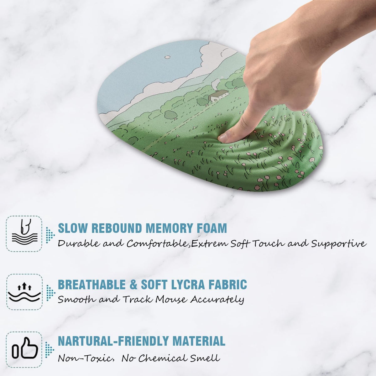 Ergonomic Mouse Pad Wrist Support, Mouse Pad with Wrist Rest, Memory Foam Massage Design & Non-Slip PU Base MousePads for Pain Relief, Desk, Office, Home, Kawaii Japanese Anime