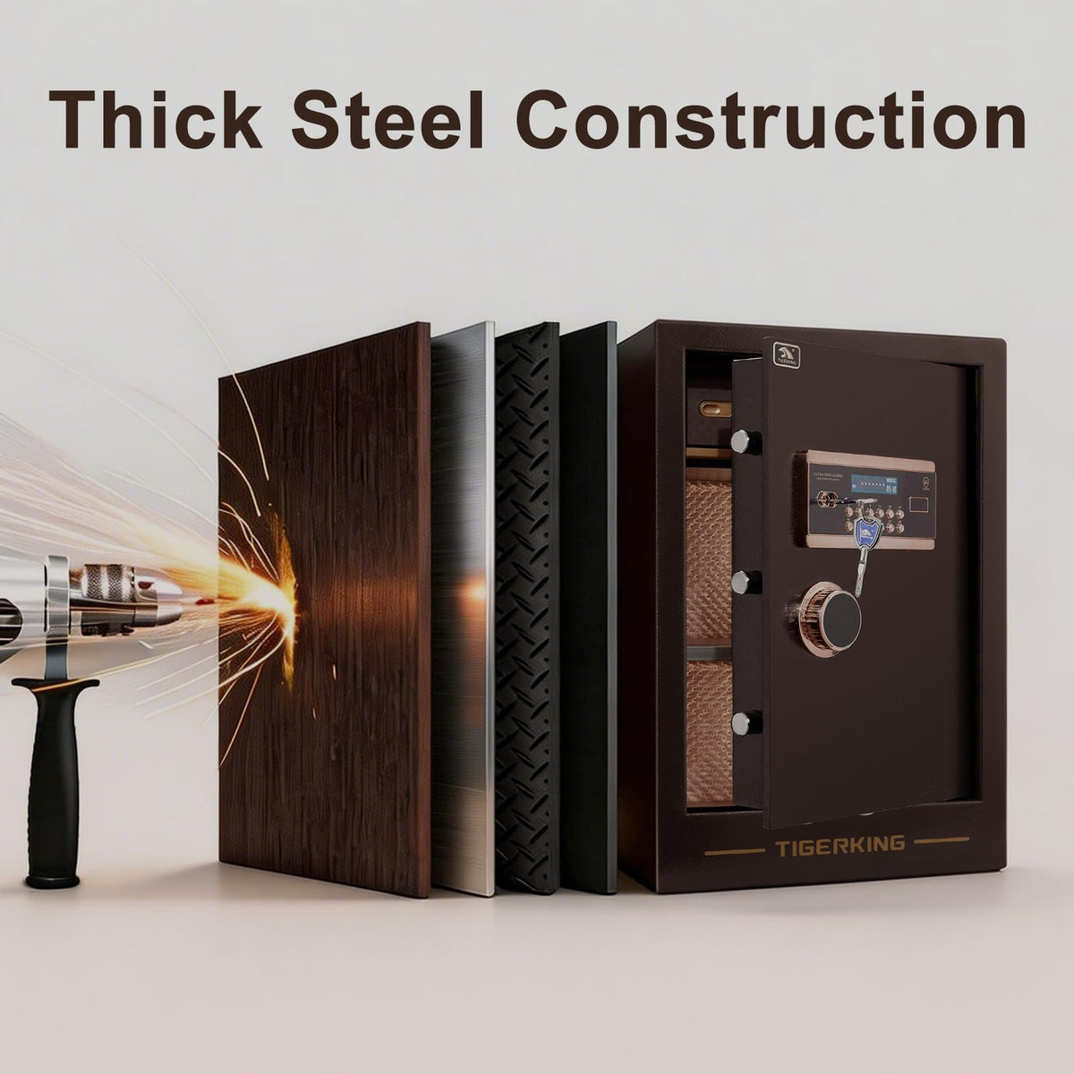 TIGERKING 3.47 Cuft Large Heavy Duty Safe Box, Digital Security Home Safe with Combination Lock Built-in Lockable Box, Dual Alarm System Safes