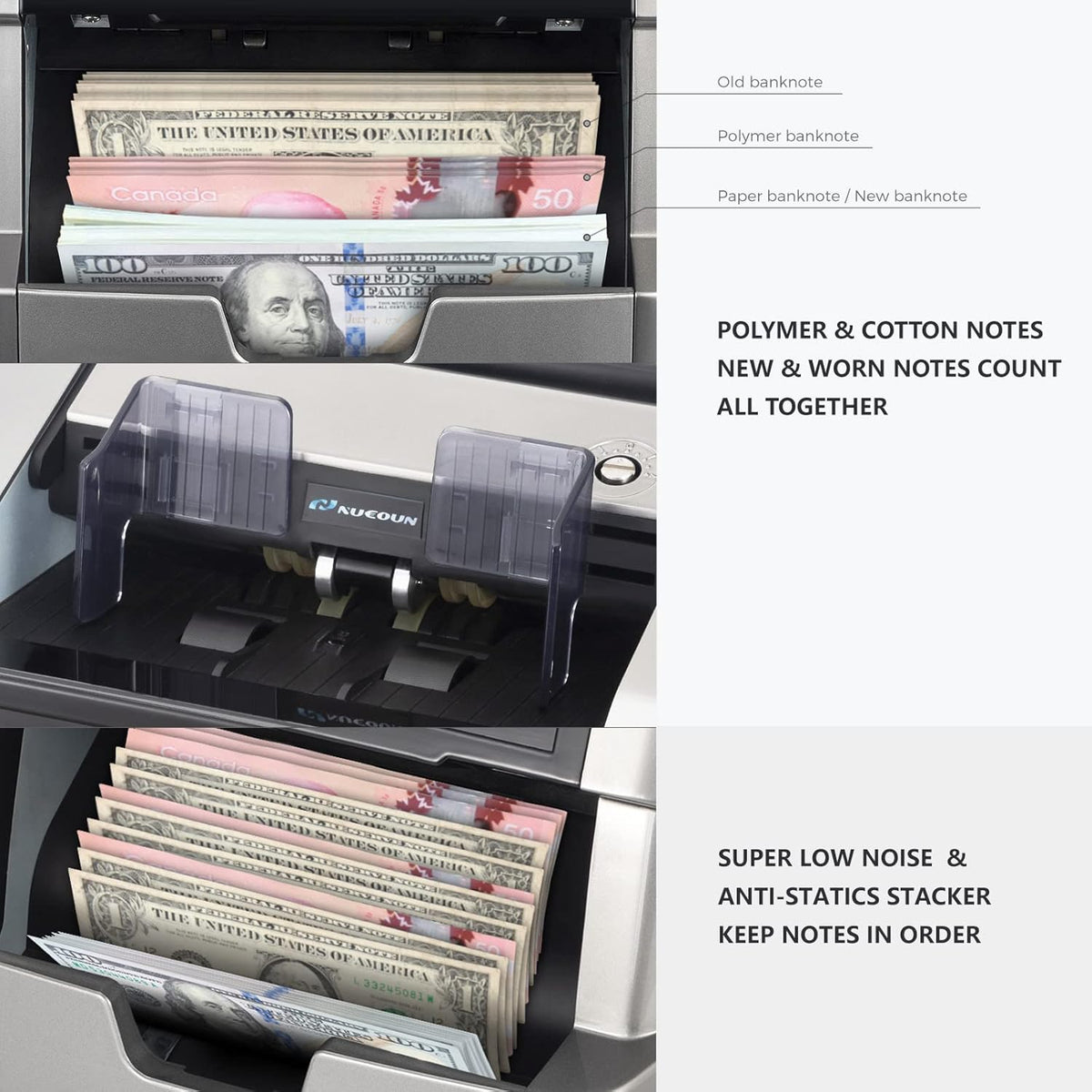 NUCOUN VC-7 Bank Grade Money Counter Machine Mixed Denomination,Value Counting,Mulit Currency,Printer Enabled,Serial Number,Cash Bill Counter 2CIS/UV/IR/MG/MT Counterfeit Detection, Cash Counter