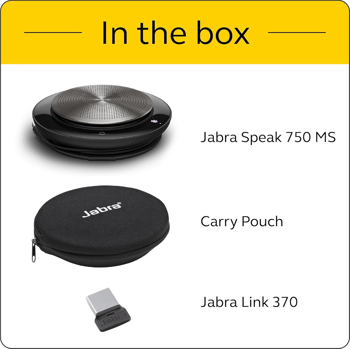 Jabra Speak 750 MS Wireless Bluetooth Speakerphone with Link 370 USB Adapter – Portable Conference Speaker for Holding Meetings Anywhere with Premium Audio - Certified for Microsoft Teams