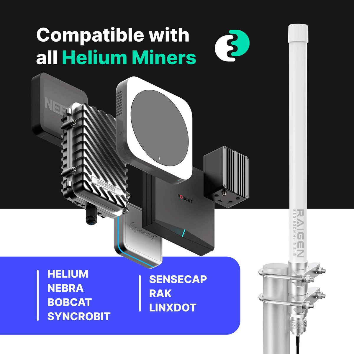 RAIGEN Helium Miner 5.8dBi Antenna LoRa 915 MHz 20in Indoor Outdoor Omni-Directional HNT Hotspot for MNTD, Nebra, RAK, Bobcat, Syncrob, and Sensecap