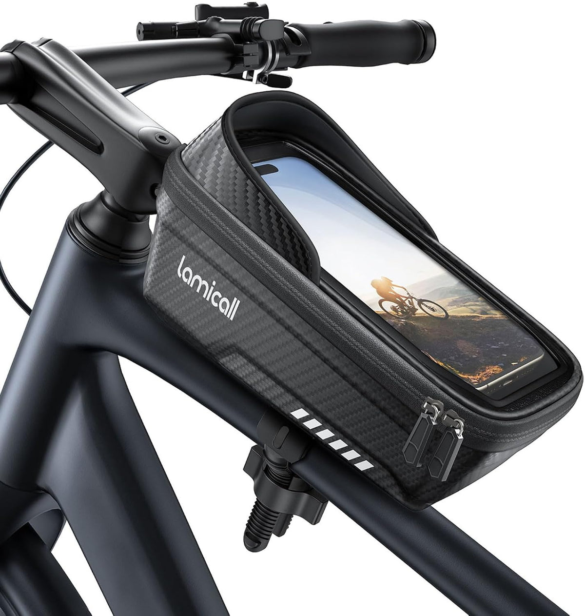 Lamicall Bike Frame Bag Waterproof - [1s Release] [2 in 1] Bike Phone Bag, Bike Phone Holder Mount, Bicycle Top Tube Bag, Cycling Pouch with Rain Cover, Bike Accessories for Phones Under 7"