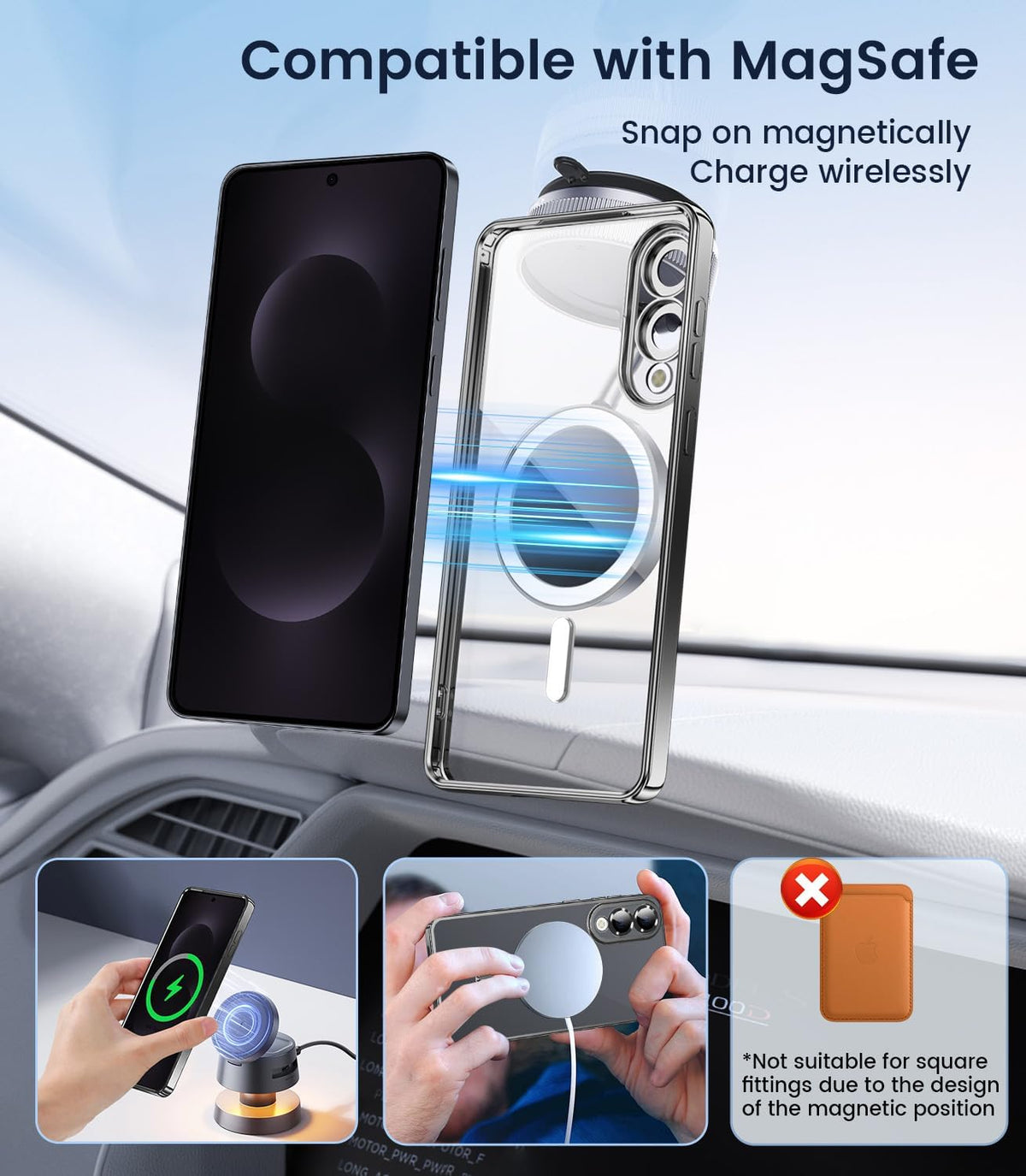 Slim Thin for Samsung Galaxy S25 Edge Case, Compatible with MagSafe, Built-in Camera Lens Protector, Shockproof Protective Phone Case, Soft Electroplated Clear Cover, Black