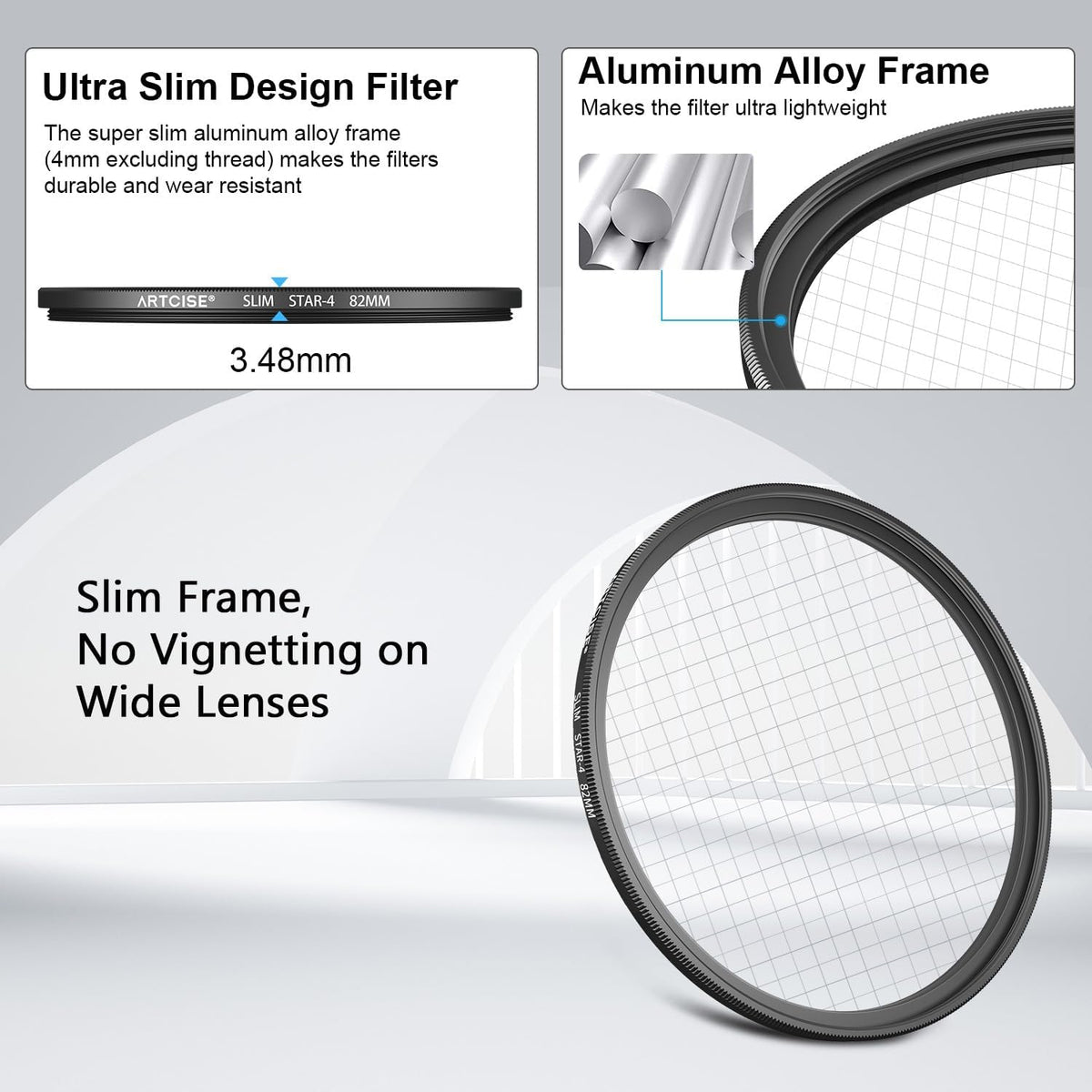 ARTCISE 4+6+8 Set (58mm) Star Filter Kit: Point Cross Screen Lens Filters with Pouch for DSLR/Mirrorless Cameras