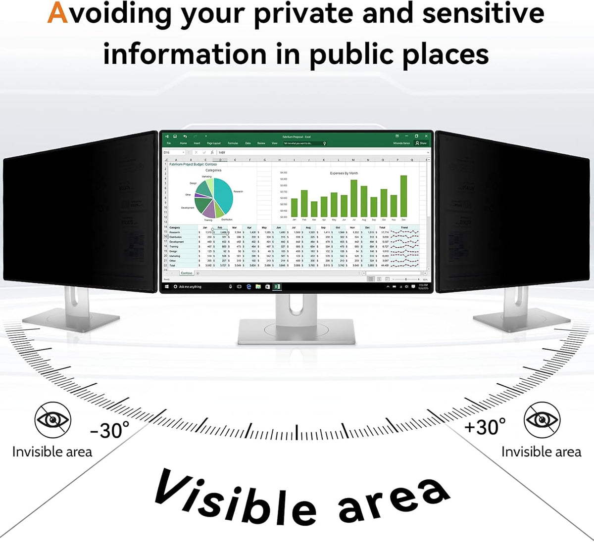 23.6 Inch Computer Privacy Screen Filter for 16:9 Aspect Ratio Widescreen Monitor - Anti Glare Blue Light Filter, Removable Computer Monitor Privacy Shield, Anti-Scratch Screen Protector Film 23.6 in