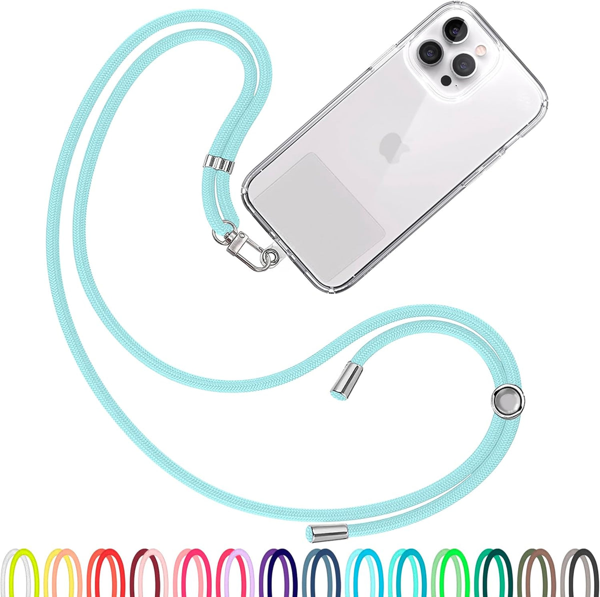 Cell Phone Lanyard [Light Blue] - Comfortable Universal Smartphone Lanyard - Easy to Use Neck Phone Holder [Clear Patch] - Adjustable Length Phone Strap Crossbody - Fits All Mobile Phones