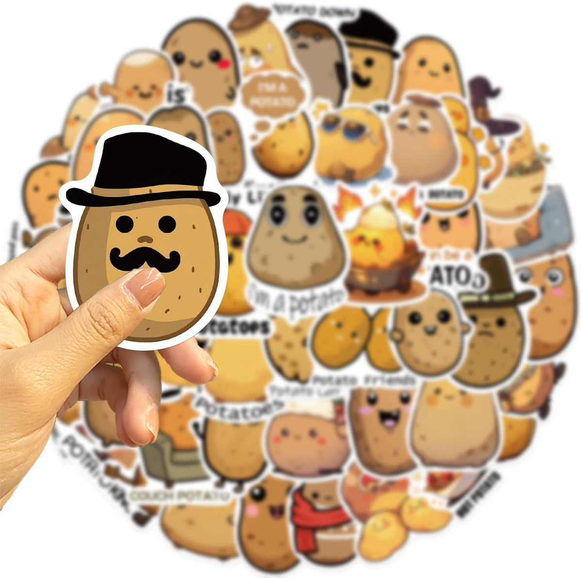 Beuthar 50PCS Funny Potato Stickers for Adults, Kids, Teens, Cute Cartoon Vinyl Waterproof Stickers for Water Bottles