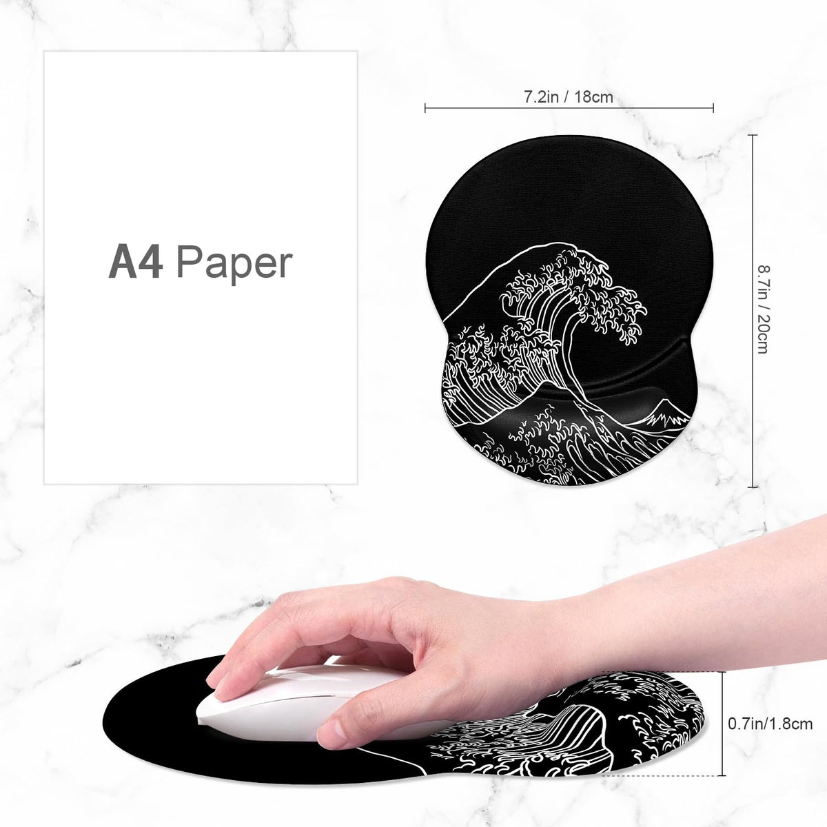 ITNRSIIET Ergonomic Mouse Pad with Gel Wrist Support Small Wrist Rest Smooth Surface Non-Slip PU Base Comfortable Office Supplies Pain Relief, 8.7 x 7.2 inches, Rolling Wave