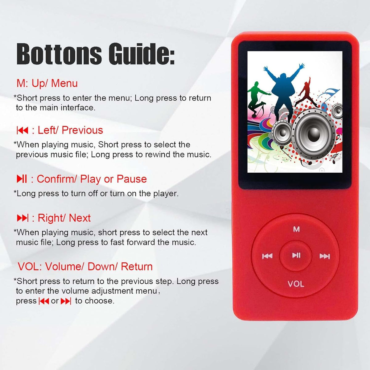 imkavery 64GB MP3 Player with Speaker Earphones Portable Music Player for Kids Support Voice Recorder Photo Video