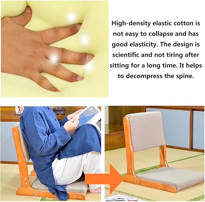 BTZHY Floor Chair Floor Chair Tatami Meditation Yoga Chair Foldable Indoor Outdoor Chair with Backrest Rubber Wood Legless Back Chair(N)