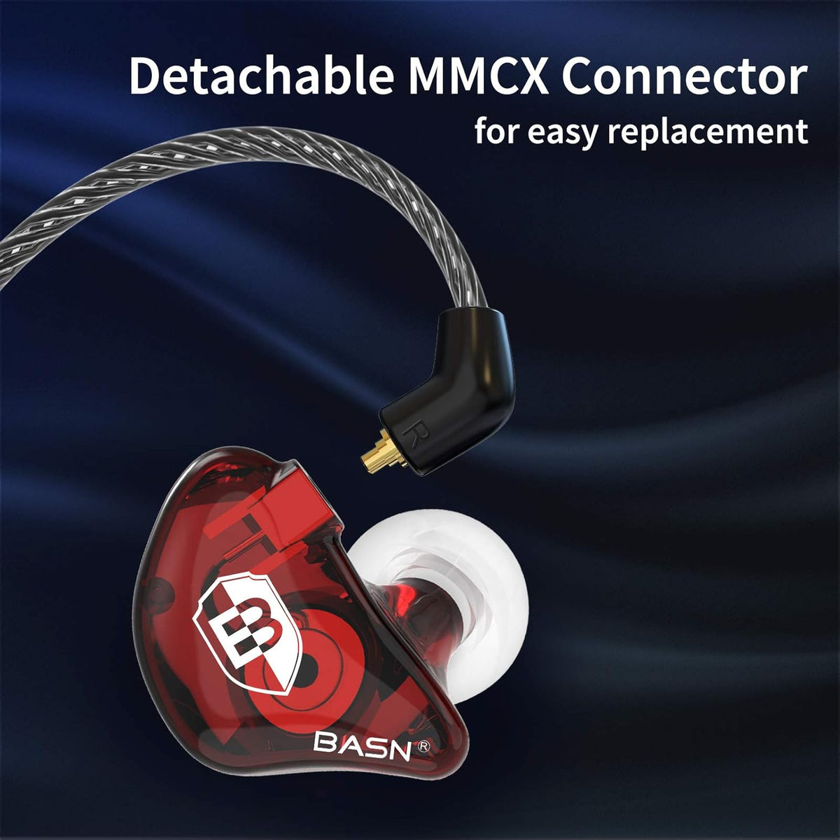 BASN Professional in Ear Monitor Headphones for Singers Drummers Musicians with MMCX Connector IEM Earphones (Lux Clear Red Blue)