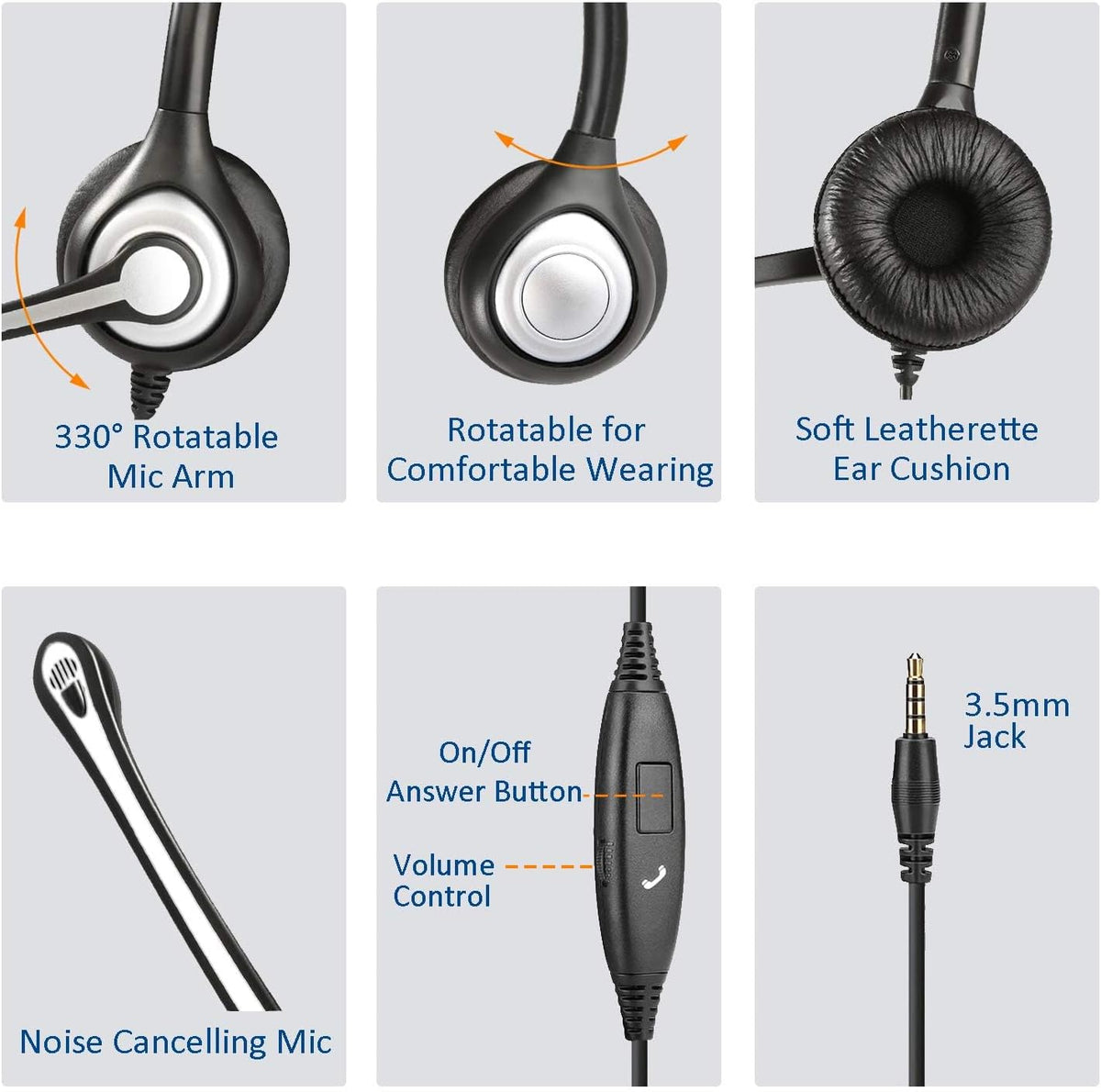 Headset 3.5mm Cell Phone with Microphone Noise Cancelling & Call Controls, Computer Headphones for Samsung PC Business