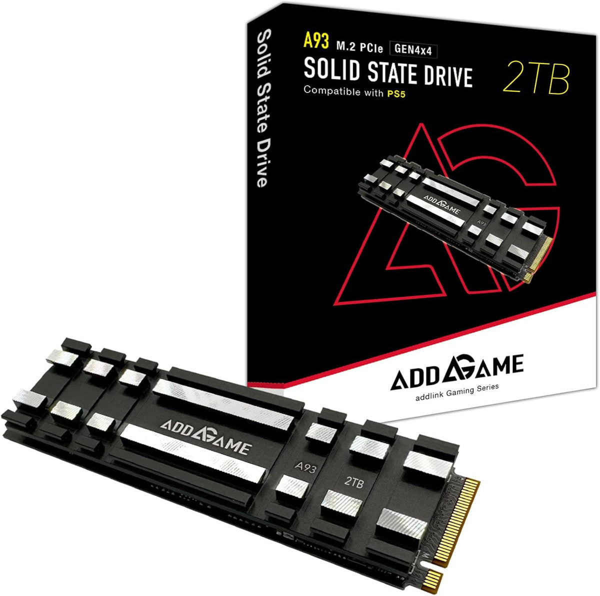 Addlink A93 2TB Storage Expansion for PS5 Console with Heatsink, Up to 7400mb/s, Gen 4 PCIe NVMe m.2 2280, SLC Cache Internal Solid State Drive(‎ad2TBA93M2P)