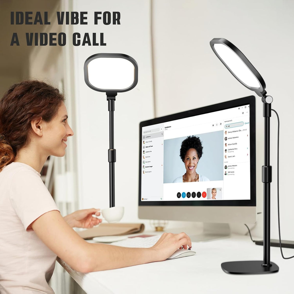 2 Packs Video Conference Lighting Kits, Dimmable Desk Ring Light with Stand and Phone Holder, Computer Laptop Light for Zoom Meeting, Video Calls, Live Streaming, Podcasting, Video Recoring