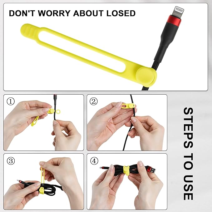 Nearockle 100Pcs Silicone Cable Ties Cord Organizer for Bundling Earphone, Phone Charger, Computer Cords, Reusable Cable Ties Wire Organizer in Home,Office,Kitchen,School (5 Colors)