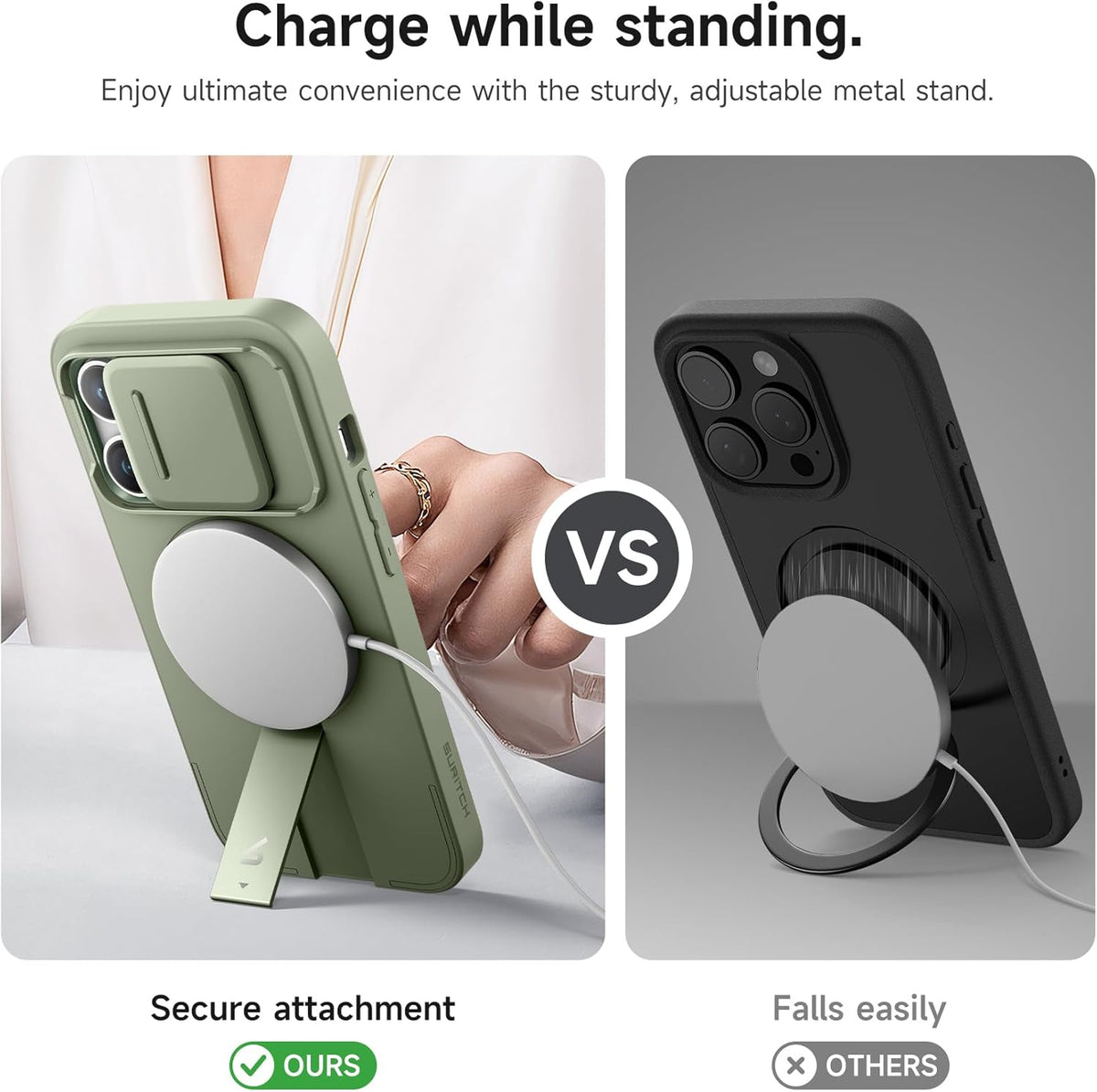 SURITCH for iPhone 14 Pro Case with Magnetic Camera Slide Cover and Adjustable Kickstand, Compatible with MagSafe, Shockproof Bumper Case Slim Protective Cover for iPhone 14 Pro 6.1 Inch, Green