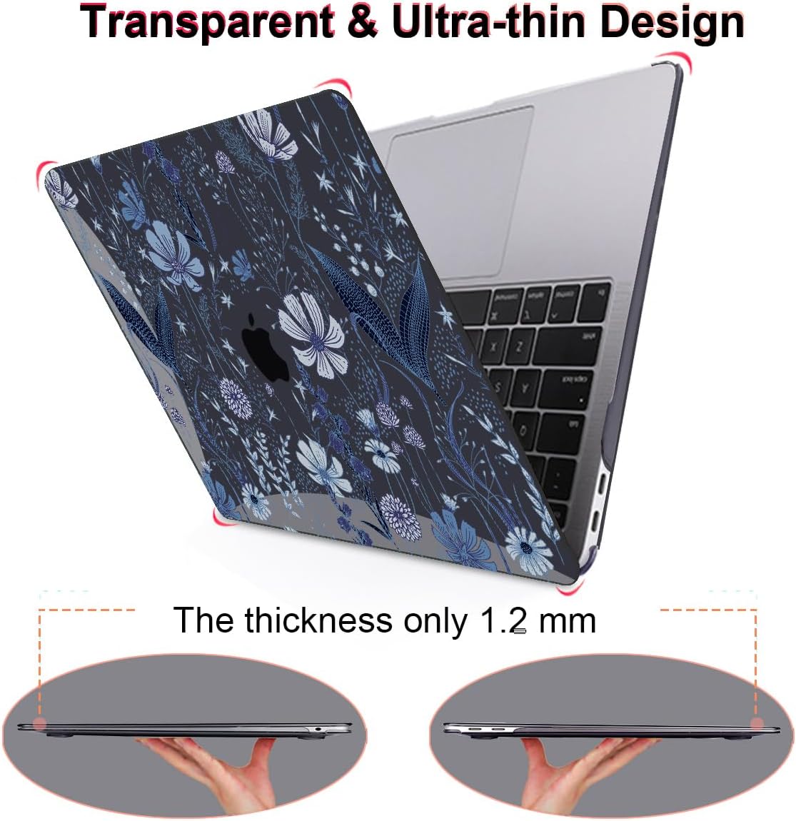 for 2018 2019 2020 2021 MacBook Air 13 Inch Case M1 A2337 A2179 A1932, Pattern Plastic Hard Shell Case Cover for MacBook Air 13.3 M1 with Retina Display & Touch ID, Wild Flowers Black