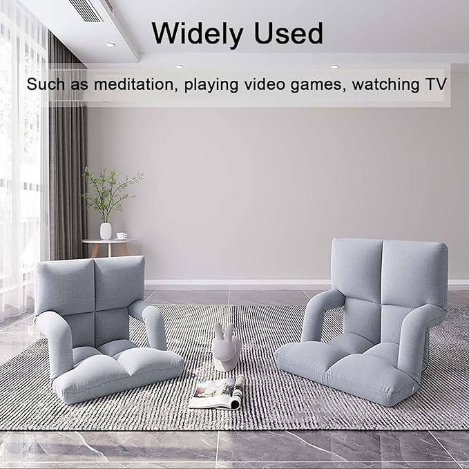 Adjustable 6-Position Floor ChairLazy Sofa Chair with Back SupportFolding Chaise Lounge Sofa Chair with ArmrestPadded Comfy Recliner Gaming Chairs for Living Room Bedroom (Grey)