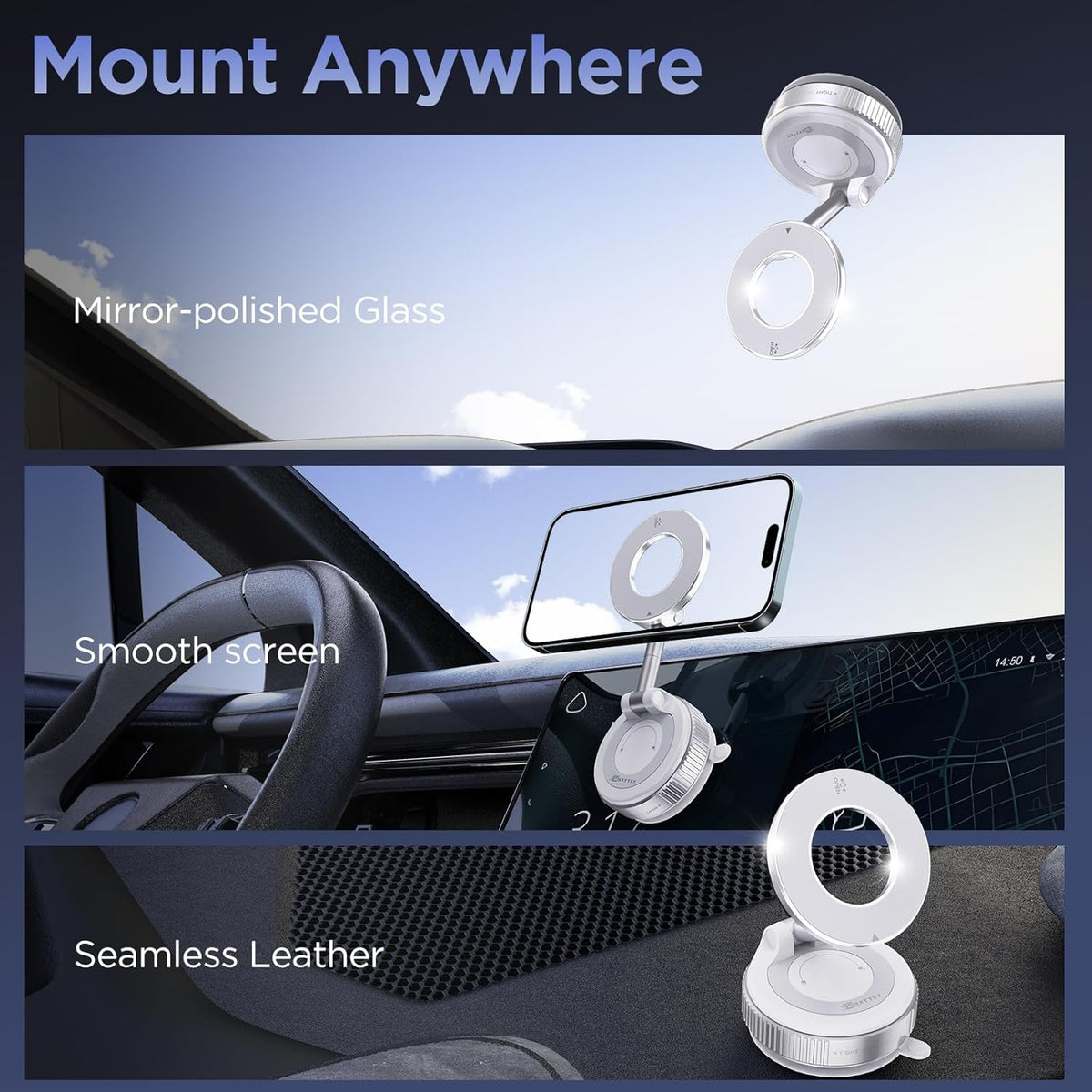 Vacuum Magnetic Phone Holder for Car Suction Cup Phone Mount Adjustable Suction Phone Mount 2026 Upgraded Vacuum Magnetic Phone Stand for All Smartphones White