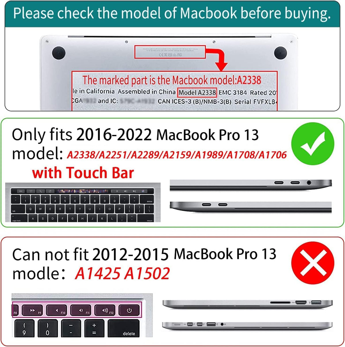 Teryeefi for 2022 2020 MacBook Pro 13 inch Case M2/M1 Chip (Model A2338 A2289 A2251 with Touch Bar), Plastic Hard Shell Case & Keyboard Cover & Screen Protector, Gold Floral Leaf