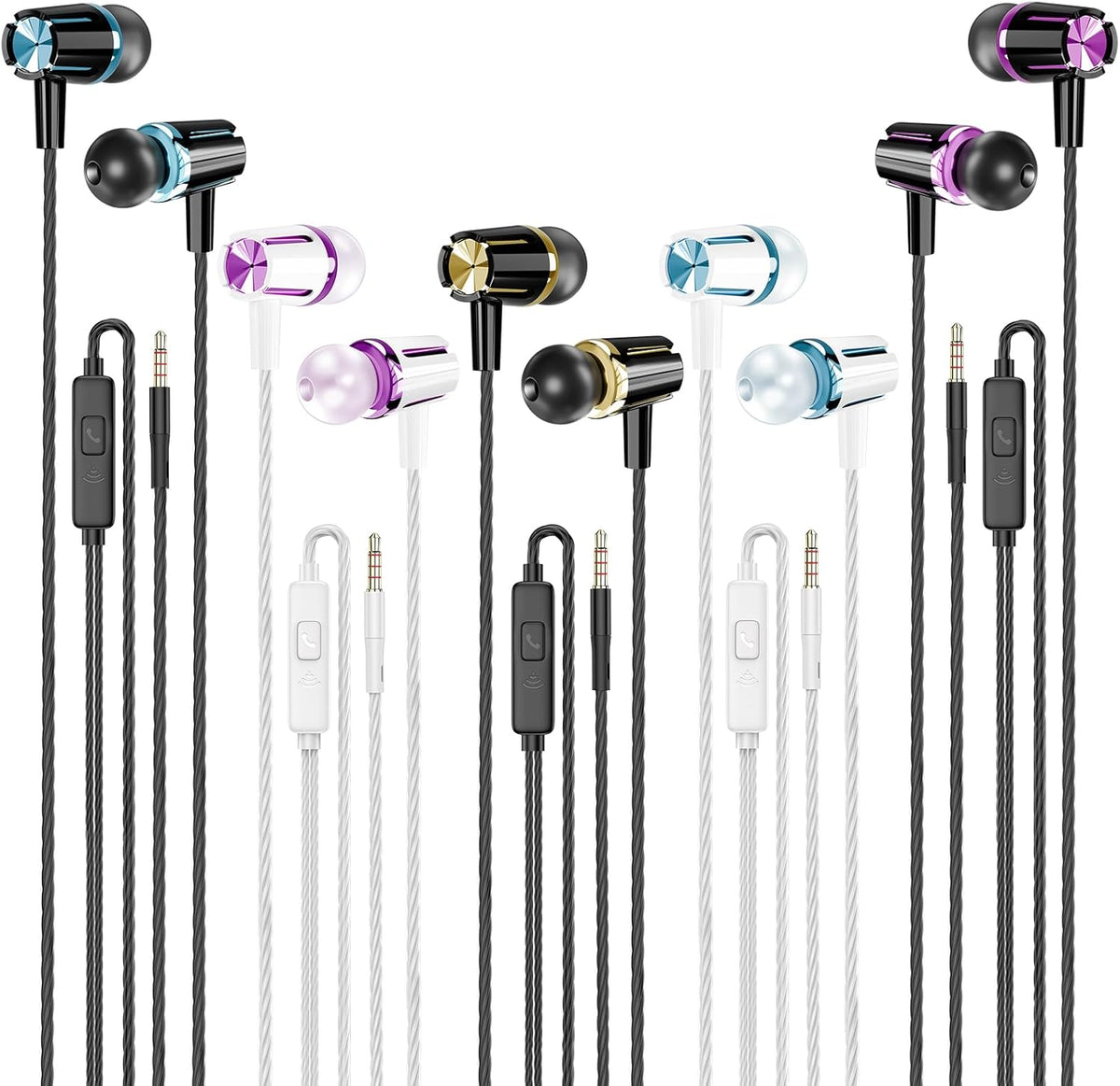 Rayleigh Wired Earbuds 5 Pack, Earbuds Headphones with Microphone, Earphones with Heavy Bass Stereo Noise Blocking, Compatible with iPhone, with iPad and Android Devices, MP3, Fits All 3.5mm Devices