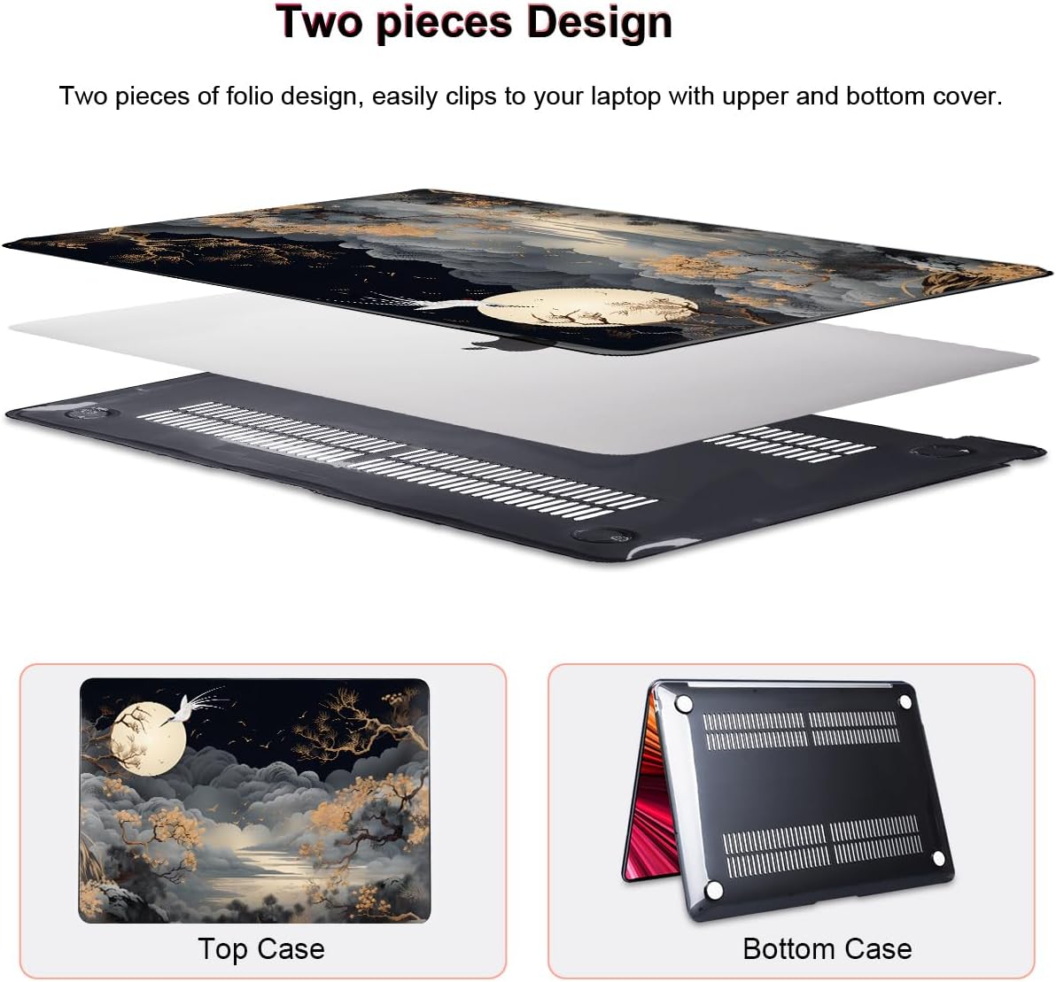 for MacBook Air 13 inch Case 2021 2020 2019 2018 Release A2337 M1 A2179 A1932 with Touch ID, Crystal Black Pattern Plastic Hard Shell Case Cover for Mac Air 13 M1, Tide Illustration 2