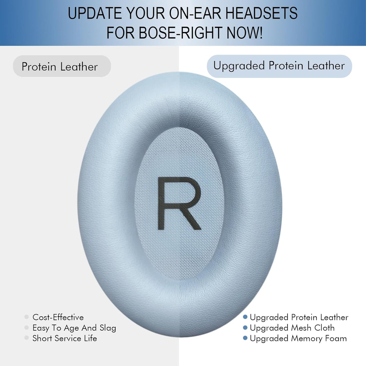 GEVO Replacement Ear Pads for Bose QC45, Ear Cushions for Bose QuietComfort 45 (QC45) & Quiet Comfort SE (QC SE) Headphones, Earpads with Softer Leather Noise Isolation Foam (Moonstone Blue)