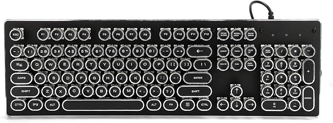 Pomya Retro Wired Gaming Mechanical Keyboard Key Click with 104 Keys Mixed Light Ergonomic Design Sensitive and Convenient 1.5m/4.9ft Plug and Play (Black)