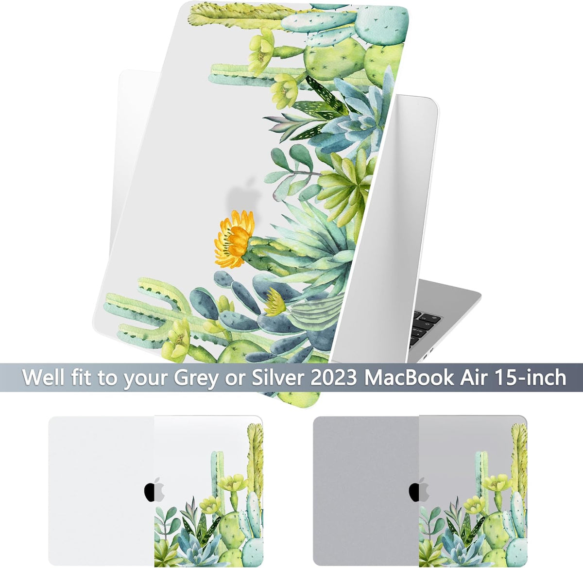 Batianda Premium Case for New MacBook Air 15 inch 2025 M4 2024 2023 with M3 M2 Chip Model A3241/A3114/A2941, Designed Protective Plastic Hardshell & Keyboard Cover & Screen Protector, Cactus