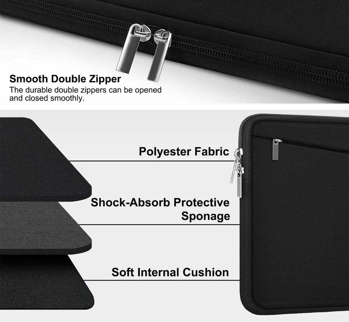 Laptop Sleeve Case 13.3 Inch, Durable 14 Inch Laptop Case Computer Carrying Bag Protective Cover Compatible with 13 14 inch MacBook Pro, MacBook Air, Dell, HP, Lenovo, Notebook, Computer, Black