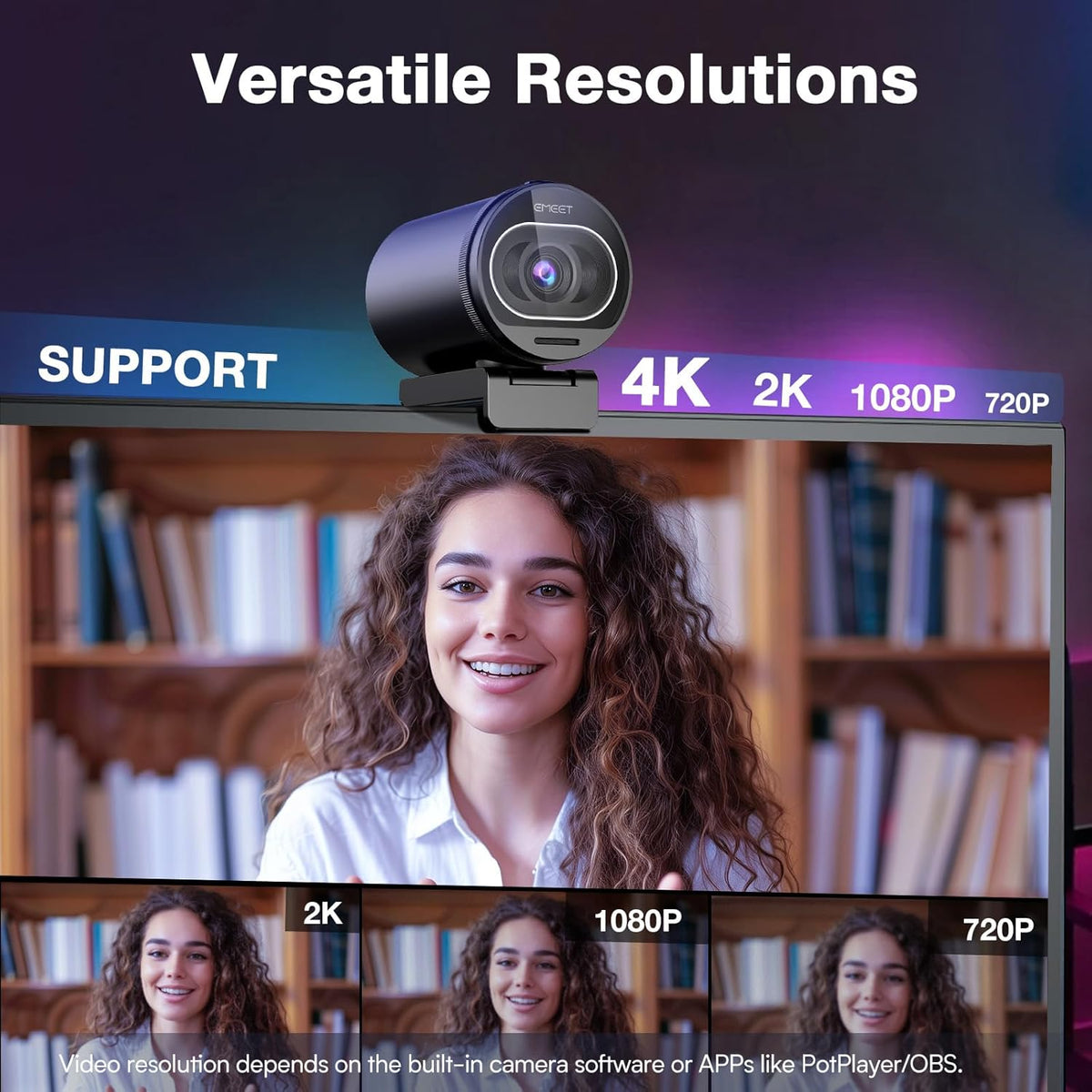 EMEET S600 4K Webcam with Tripod for Streaming - Sony 1/2.5'' Sensor, PDAF Autofocus, 1080P@60FPS, 2 Noise Reduction Mics, Built-in Privacy Cover, 73° FOV, Streaming Webcam for Product/Game/Beauty