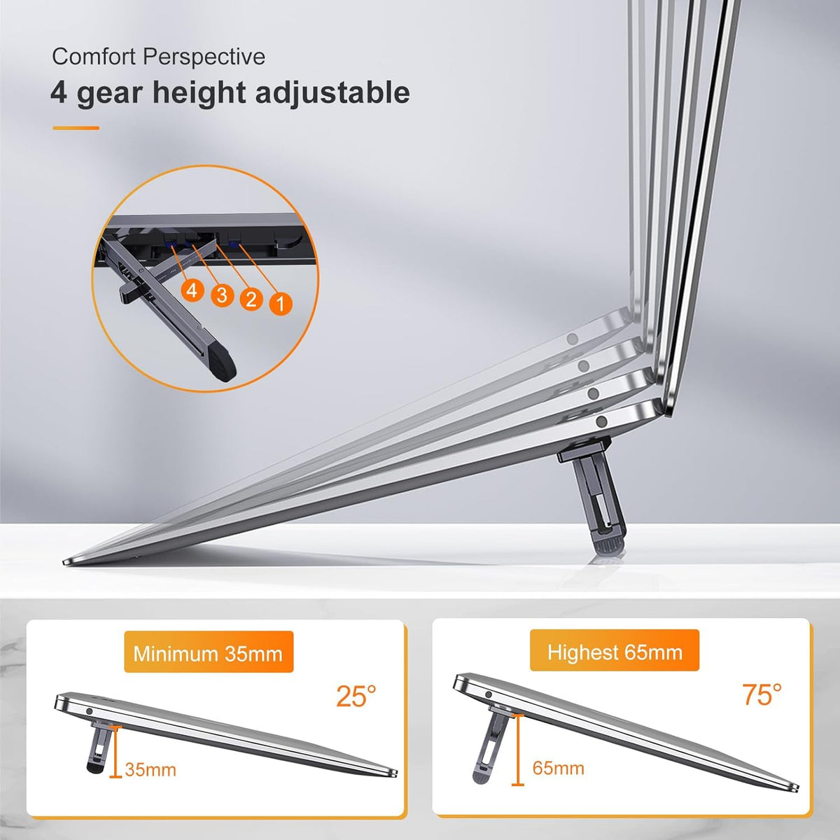 Laptop Risers for Desk, 4 Adjustable Heights Laptop Stand, Keyboard Riser, Ergonomic Laptops Feet for Desk, Compatible with MacBook Air Pro, with Dell, with HP, More 10-15.6” Laptops