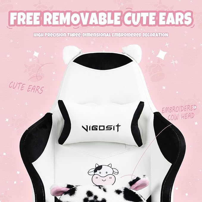 Gaming Chairs for Girls Ergonomic Cute Cat Gaming Chair with Paw Lumbar Cushion High Back Computer Desk Chair Height Adjustable Swivel Video Game Chair Gifts Suitable for Girls and Ladies