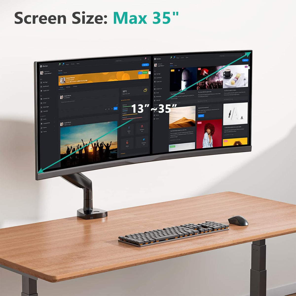 WALI Single Monitor Arm, Gas Spring Monitor Mount for Max 35 inches - 26.4 lbs Screen, Ultrawide Computer Monitors Stand with C Clamp and Grommet Base (GSMP001XL), Black
