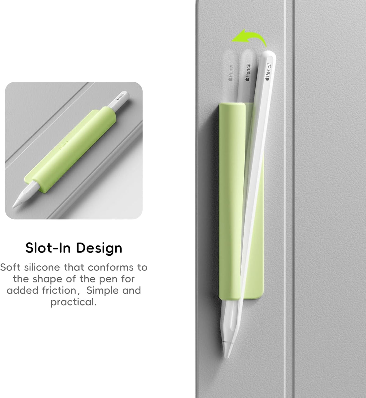 ELETIUO Silicone Pencil Holder Sleeve,Compatible with Apple Pencil (USB-C),Apple Pencil 1st/ 2nd Generation,Strong Adhesive Sticky Attached to iPad Case for Stylus Pens,Green