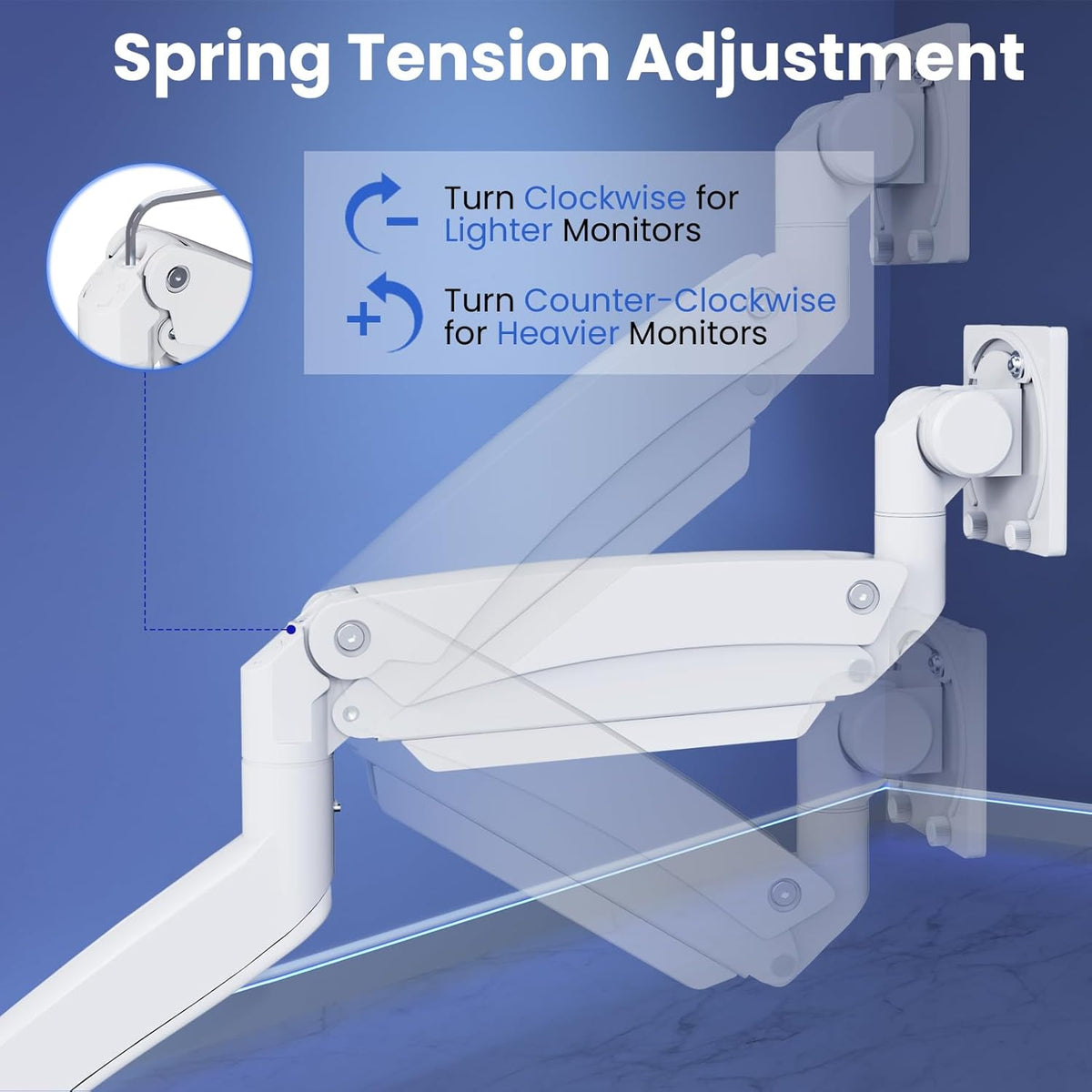 Ultrawide Monitor-Arm Heavy Duty 22-57‘’ - PUTORSEN Aluminum Single Monitor Mount Holds up to 59.4 lbs, Premium Adjustable Desk Mount Stand, VESA 75/100/200 mm, White