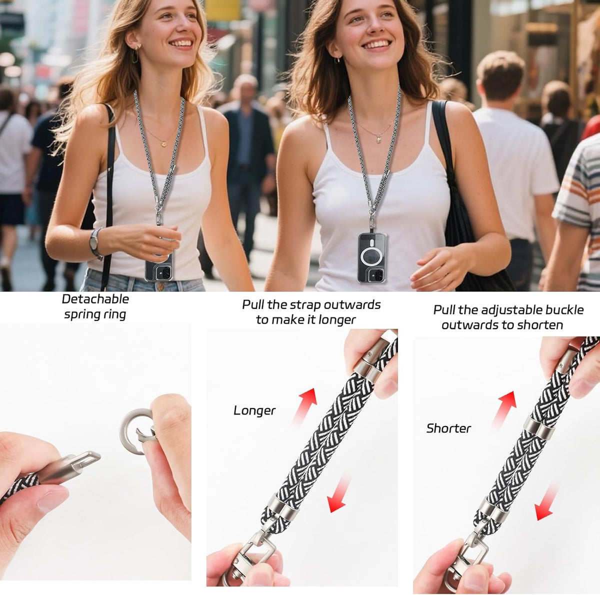 3-in-1 Adjustable Phone Lanyard Crossbody Cell Phone Neck Strap Universal Mobile Wrist Lanyard