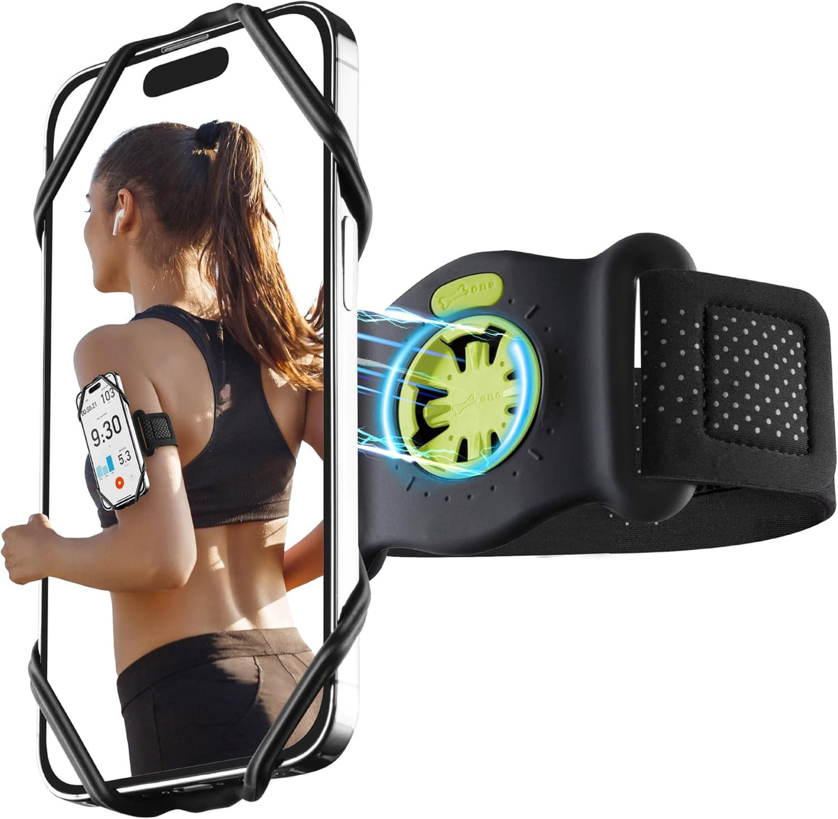 BONE Run Tie Connect Kit 2 Magnetic, Magnetic Running Phone Holder, Detachable & 360° Rotatable Sport Armband, Skin-Friendly Silicone Phone Carrier for Most Smartphones (Quick Release Kit)