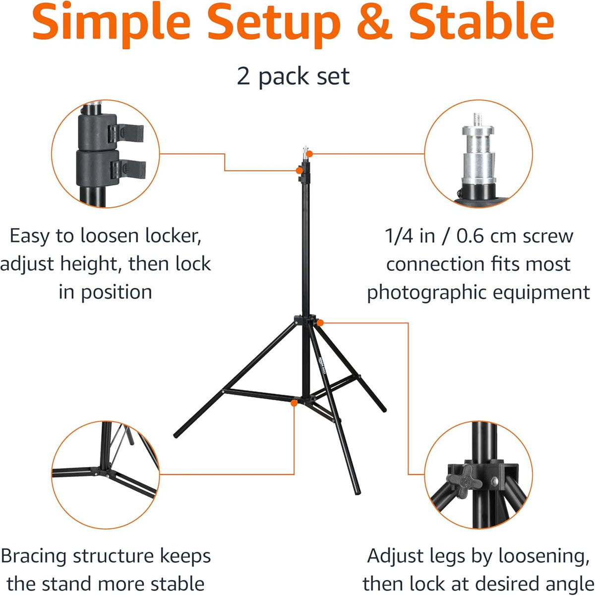 Amazon Basics 2.8-6.7 Pack 2, Portable Aluminum Photography Light Stand Tripod with Case, Adjustable Feet, of Black