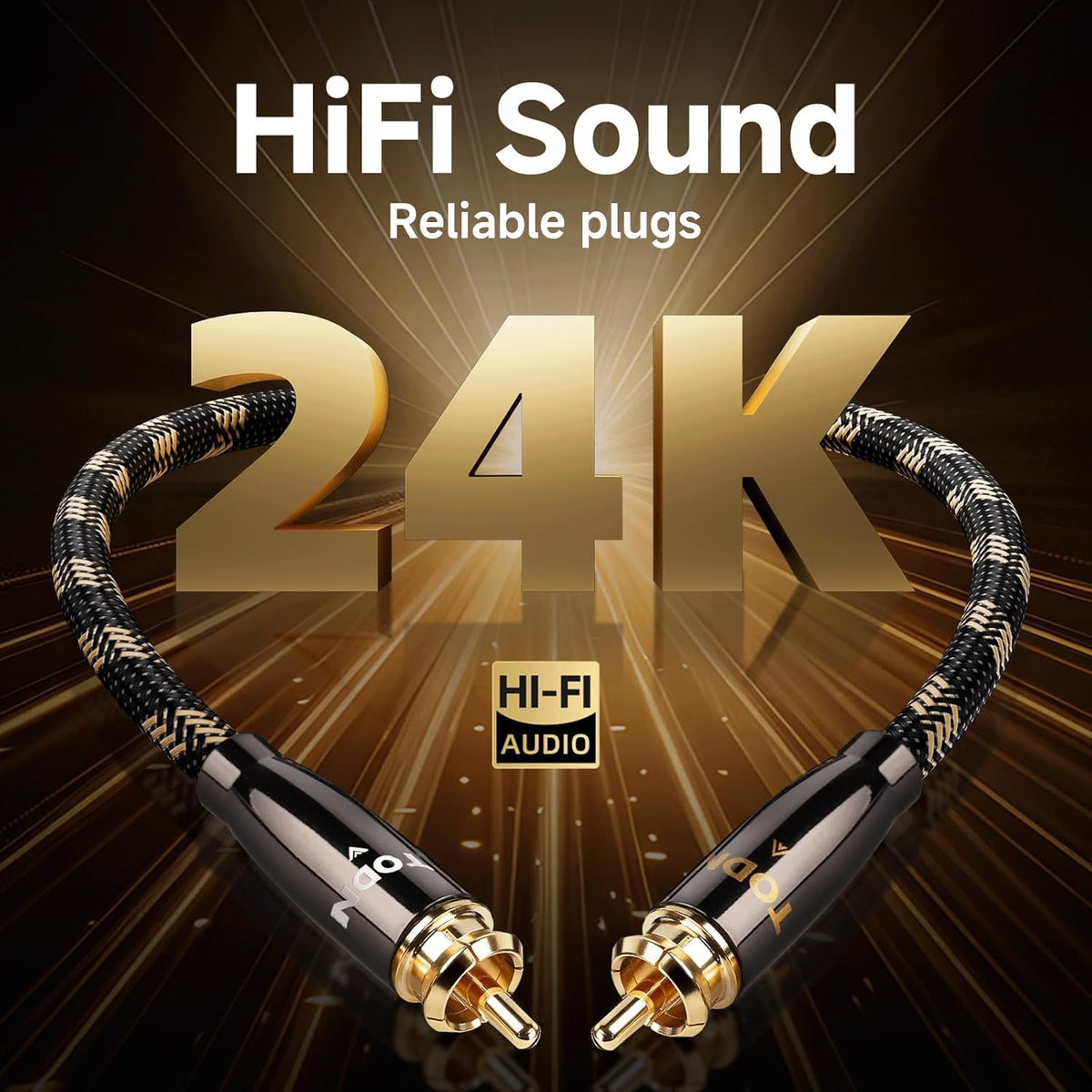TODN RCA Cables Audiophile 3ft HiFi Stereo RCA Audio Cable for Car, Speaker | O-C-C Core, Dual Shielded, 5μ Gold Plated Plug (3 ft/1m, 1 Pair)