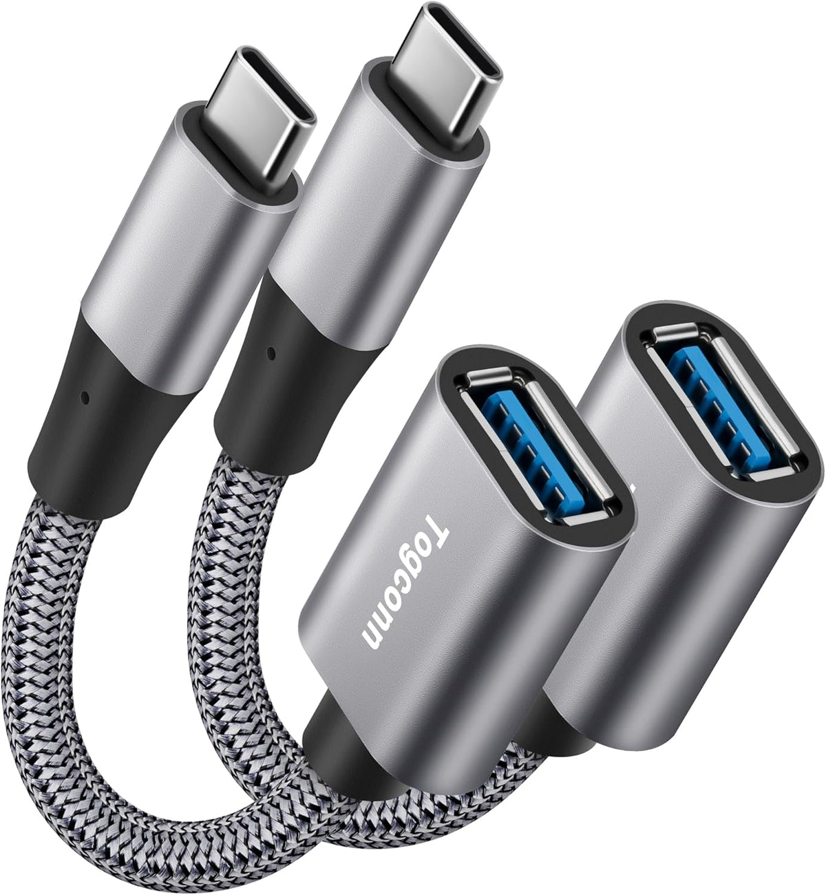 USB-C to USB 3.1 Adapter（2 Pack）, Nylon Braided Type-C OTG Cable USB C Male to USB A 3.0 Female Connector for iPhone 15，iPhone 15 ProMax, Samsung S23 Ultra, MacBook Pro, MacBook Air/Mini, Google Pixel